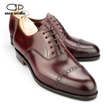 Amca Saviano Oxford Lüks Elbise erkek ayakkabısı Brogue Düğün En Iyi erkek ayakkabısı Parti Tasarımcı Hakiki deri ayakkabı Erkekler ıçin Orijinal