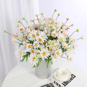 5 kafaları / 1 adet yapay çiçekler İpek Papatya Ev Düğün Yeni Yıl Dekorasyon Sahte Çiçekler Ev Dekorasyon Aksesuarları Düğün