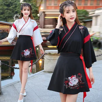 2021 Yeni Anime kadın giyim bahar Han takım elbise Zephyr Kedi Kadın Lolita Kız harajuku Siyah Üst etek Parti Cosplay kostüm