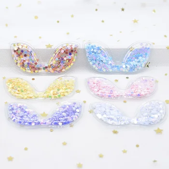 12 Adet Glitter Tavşan Kulaklar Şeffaf PVC Dolum Pullu Aplikler DIY El Sanatları için Şapka Yamalar Şapkalar Saç Klipleri Yay Dekor L00