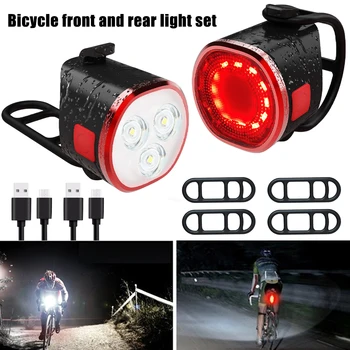 Mini Beyaz Ön Bisiklet Far Kırmızı Arka Lamba USB Şarj Bisiklet Lambası Dahili Pil Gece Güvenlik Bisiklet Aksesuarları