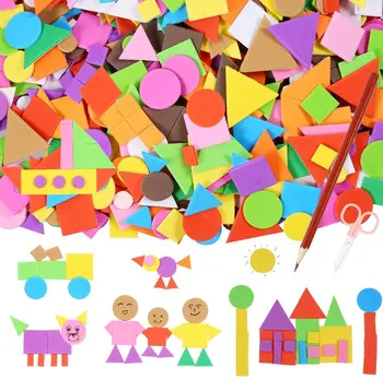 600 adet Köpük EVA Çıkartmalar Kendinden Yapışkanlı Geometri Bulmaca Çocuk Eğitim DIY Oyuncaklar El Sanatları Sanat Yapma Çocuklar Hediyeler