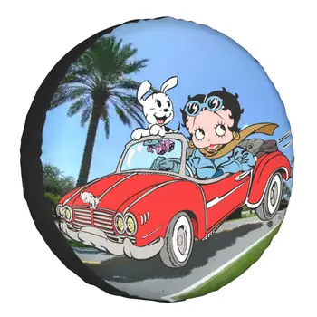 Betty Boops Karikatür Yedek lastik kılıfı Evrensel Fit Suzuki Mitsubishi SUV RV 4x4 Araba Tekerlek Koruyucuları Aksesuarları