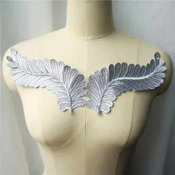 2 ADET Gümüş Tüy Yapraklar Şube Dikmek Demir On Yamalar İşlemeli Rozetler Elbise Elbise DIY Düğün Aplikler Dekorasyon