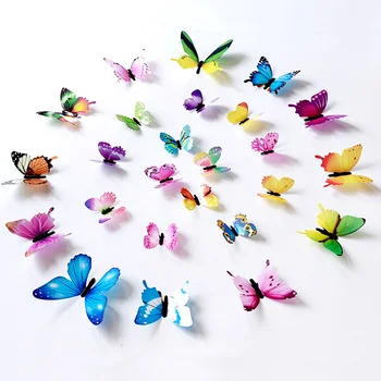 Kelebekler Duvar çıkartmaları ev dekor Renkli Çift Katmanlı 3D Kelebek Sticker 12 adet/grup dekorasyon oturma odası Pencere