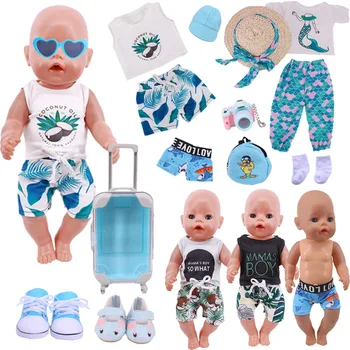 Yeniden doğmuş Bebek Giysileri Yaz Kumlu Plaj Seti T-Shirt Şort Mayo Bebek Moda Dekor Aksesuarları için 18 İnç ve 43 Cm Bebek