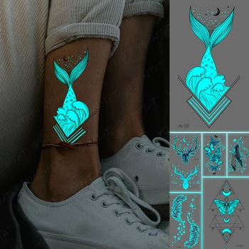Mavi parıltılı ışıltı Dövme Etiket Okyanus Denizkızı Kuyruğu Su Geçirmez Geçici Dövme Tüy Geyik Sahte Dövme Vücut Sanatı İçin Kadın Erkek