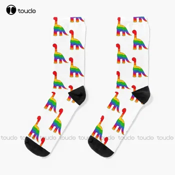 Eşcinsel Dinozor Gökkuşağı, Gurur, Eşcinsel, Lgbtq Çorap erkek çorabı Siyah Kişiselleştirilmiş Özel Unisex Yetişkin Genç gençlik çorapları komik Çorap