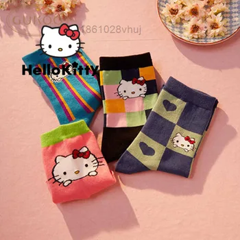 Kadın Moda Sanrio Hello Kitty Çorap Orta Tüp Çorap Lolita Kız Spor Rahat Kampüs SocksAbsorb Ter Ayak Bileği Çorap Çiftler