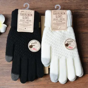 Kadın Kaşmir yün Örme Eldiven Sonbahar Kış kalın Sıcak eldiven Peluş iç Katı Eldivenler Cep tablet telefon Pad