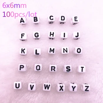 Yeni 100 adet/grup 6x6mm 26 Mektup Boncuk Kare Şekli Boncuk Alfabe Mektubu Charms Takı Yapmak için aksesuarları