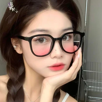 Moda degrade allık gözlük yuvarlak kadın mavi ışık engelleme gözlük Kore büyük boy Shades gözlük Moda bilgisayar gözlüğü