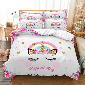 Karikatür çocuk nevresim takımı Yorgan yatak örtüsü seti 3d Yatak Dijital Baskı çarşaf Kraliçe nevresim takımı Moda Tasarımı