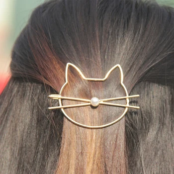 1 Adet Moda İçi Boş Sevimli Kedi Saç Tokası İmitasyon İnci Firkete Saç Yan Klip saç aksesuarları Saç Tokası Kadınlar İçin kız hediye