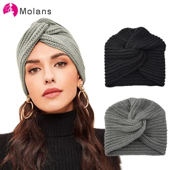 MOLANS Düğüm Bandana Türban Bandı Kadınlar için Sonbahar Kış Headwrap Katlanabilir Kaput Şapka Örgü Kap Başörtüsü saç aksesuarları