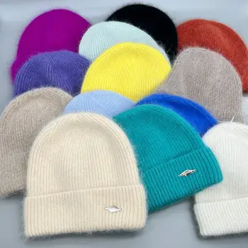 Sıcak Satış Kış Şapka Gerçek Tavşan Kürk Kış Şapka Kadınlar İçin Moda Sıcak Bere Şapka Kadınlar Katı Şeker Renk Streetwear Kış Kap