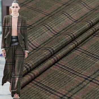 Pearlsilk Japon Ekose İpliği Boyalı Yün Yün Kumaşlar %100 % Yün Malzeme Sonbahar Kadın Ceket Dikiş Kumaş Terzi Ücretsiz Kargo