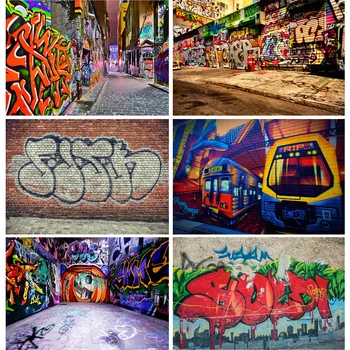 Vinil Özel Graffiti Tuğla Duvar Tema Fotoğraf Arka Planında Bebek Portre Fotoğraf Arka Plan Stüdyo Prop 21810TUY-01