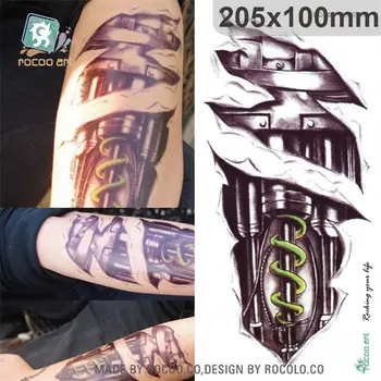 erkek erkekler için bireysellik su geçirmez geçici dövmeler 3D mekanik kol tasarım büyük dövme etiket Ücretsiz Kargo QC602