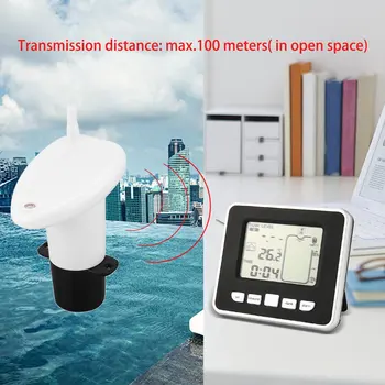 433MHz Ultrasonik Kablosuz Su Deposu Sıvı Derinlik Seviyesi Ölçer Sensörü Göstergesi Sıcaklık Göstergesi ile Zaman Alarm Verici