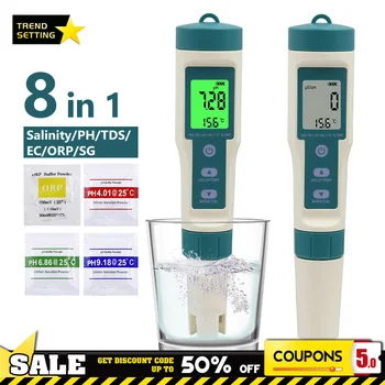 8 İN 1 Dijital Su Kalitesi PH test kalemi TDS / EC / PH / ORP Sıcaklık Ölçer Analiz Cihazları Hidrojen açısından zengin İçme suyu test cihazı