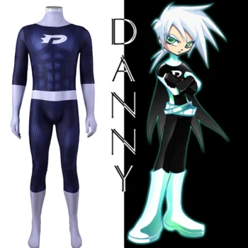 Anime Danny Phantom süper kahraman Danny Fenton bodysuit yetişkin çocuk Cadılar Bayramı partisi cosplay kostüm