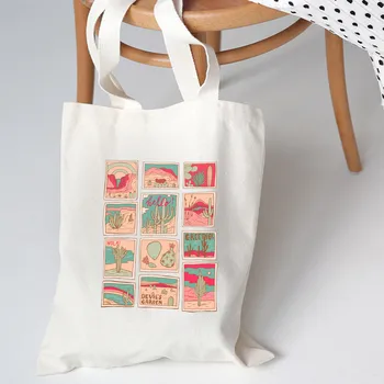 Karikatür Kız Kanvas Çanta Pembe Sevimli Baskı Alışveriş Çantaları Kadın Büyük Kapasiteli kol çantası Çanta Eko Kullanımlık Kawaii hediye keseleri