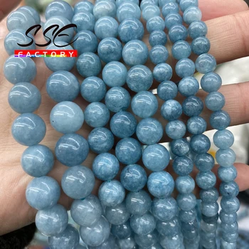 Doğal Taş Mavi Kalsedon Aquamarines Angelite Boncuk Taş Yuvarlak dağınık boncuklar 4 6 8 10 12mm Takı Yapımı İçin Dıy Bracelets15
