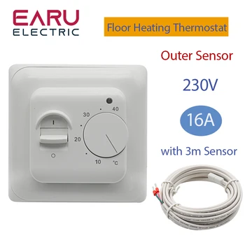 Elektrikli yerden ısıtma oda termostatı Manuel yerden ısıtma kablosu Termostatı 220V 16A sıcaklık kontrol cihazı Ölçer Sensörü
