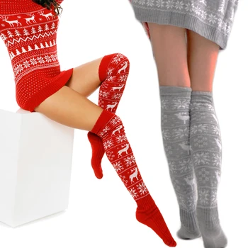 Kalınlaşmak Sıcak Uzun Çorap Örgü Kış Kadın Noel Çorap Sıcak Uyluk Yüksek Çorap Bayanlar Diz Üzerinde Çorap Termal Çorap