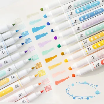 6 adet / takım Ins Kore Maker Kalem Çift kafa Graffiti Karalama Defteri Renkli işaretleyici kalem Öğrenci DIY Dergisi Günlüğü Sanat Malzemeleri