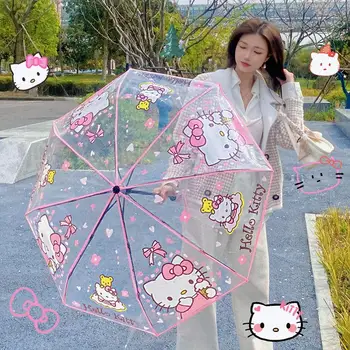 Kawaii Hello Kitty Şeffaf Şemsiye Sevimli Anime Karikatür Sanrio Katlanır Taşınabilir Şemsiye Moda Yağmur Aksesuarları Hediye