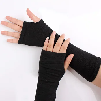 Unisex Uzun Parmaksız Eldiven Anime Cosplay Gotik Eldiven kol ısıtıcı Örme Bilek Dirsek Eldivenler Kol Kol giyim aksesuarları