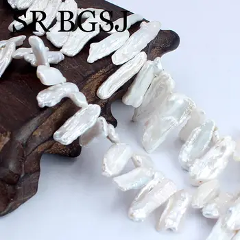 Ücretsiz Kargo 8x18mm Beyaz Biwa Üst Delinmiş Barok Reborn Keshi Doğal İnci Takı DIY Boncuk 14
