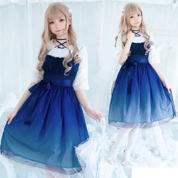 Degrade Gazlı Bez Prenses Elbise Kawaii Kız Gotik Lolita JSK Yetişkin Tatlı Anime Loli Elbiseler Cosplay Kostüm