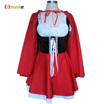 UTMEON Malzeme Nesne Fotoğraf Artı Boyutu S-6XL Kostüm Yetişkin kırmızı Başlıklı kız Kostüm