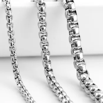 Paslanmaz Çelik Halskette Erkek Collier Kutu Zincir Kolye Erkekler Kadınlar için 3/4 / 5mm Kare Rolo Zincirleri Parlak kolye