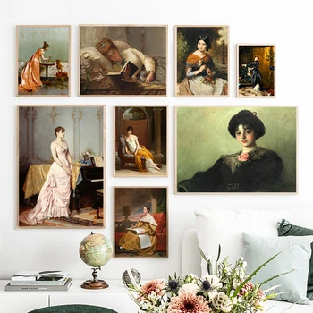 Klasik Sanat Kadın Portre Yağlıboya Posterler ve Baskılar Victoria Bayanlar Baskı Vintage Estetik Duvar Resmi Dekor