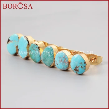 BOROSA 5 Pairs Moda Tezhip Özgürlük Doğal Turquoises düğme küpe Güzel Doğal Taşlar Küpe Kadınlar için G1017