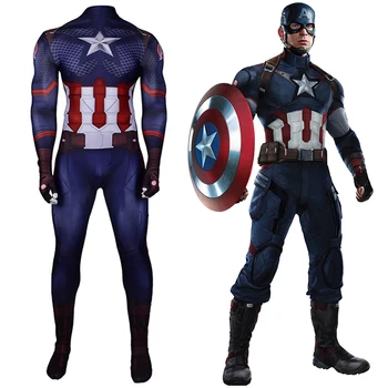 Kaptan Amerika Cosplay Kostüm Avengers Süper Kahraman Steve Rogers Bodysuit Cadılar Bayramı Cosplay Kostümleri Çocuklar için Yetişkin