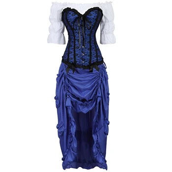 büstiyer elbise korse üst etek üç parçalı ön yüksek ve düşük düzensiz kostüm cosplay showgirl dans korseler burlesque vintage