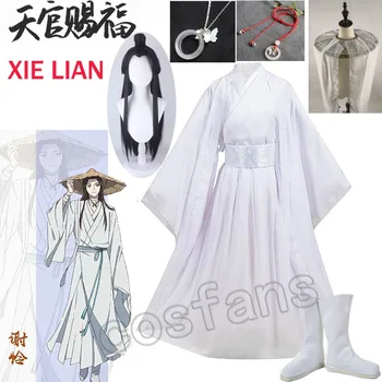 Xie Lian Cosplay Kostüm Tian Guan Ci Fu Cosplay Xielian peruk Bambu Şapka Prop Beyaz Han Fu Anime Kıyafet Unisex Kostümleri Ayakkabı