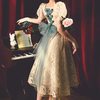 Fransız retro tatlı lolita elbise vintage bandaj ilmek peter pan yaka viktorya dönemi tarzı elbise kawaii kız gotik peri loli cos