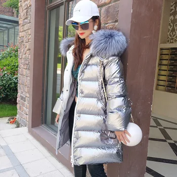 2018 kış şişme ceket kadınlar için ördek uzun kaban doğal rakun kürk yaka kapşonlu yüksek kaliteli dış giyim moda streetwear