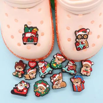 Sıcak Satış 1-12 Adet Noel Baba Şanslı Köpek PVC Ayakkabı Takılar Aksesuarları Sevimli Tasarımcı Dekorasyon DIY Croc Jıbz doğum günü hediyesi