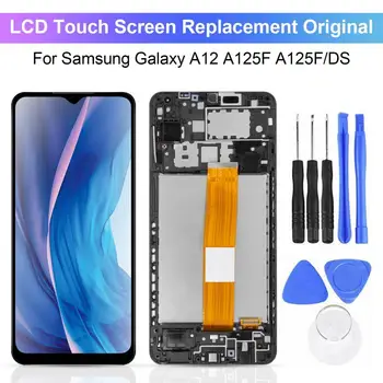 LCD Dokunmatik Ekran Değiştirme Orijinal AMOLED LCD Ekran Ekran Digitizer Tam Meclisi Samsung Galaxy A12 A125F A125F / DS