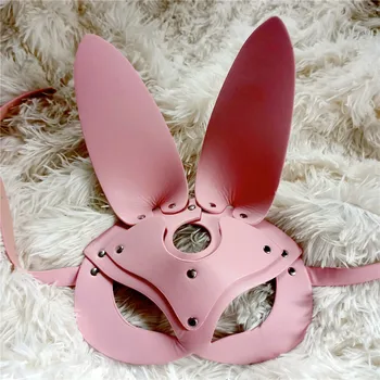 B. CYQZ Seksi Tavşan Kulakları Maskeleri Pembe PU Deri Masquerade Cosplay Maskeleri Esaret Koşum Kadın Aksesuarları Gotik Prop Cadılar Bayramı