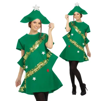 Ebeveyn-Çocuk Cosplay Kostüm Sevimli Noel Ağacı Şekilli Kısa Kollu Elbise Kıyafet Festivali Parti yetişkinler için kostüm Çocuklar