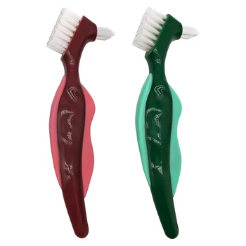2 Adet Premium Sert Protez Fırça Diş Fırçası, Temizleme Fırçası, Çok Katmanlı Kıllar ve Taşınabilir Protez Çift Taraflı Fırça