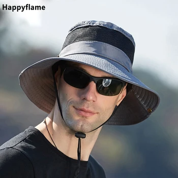Sıcak erkek Panama Şapka Açık UV geçirmez Nefes Kova Şapka Geniş şapka Yaz Yürüyüş Anti-UV güneş şapkası Balıkçı Şapka Kovboy şapkası
